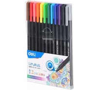 Набор капиллярных ручек DELI Linkus EQ900-12 диаметр 0.45 мм чернила ассорти игловидный пишущий наконечник, 12 упак 1204879
