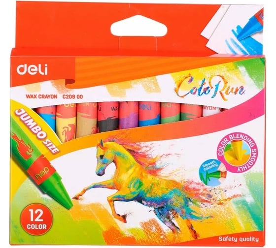 Восковые мелки DELI Colorun EC20900 утолщенные 12 цветов картонная коробка европодвес, 12 упак 1204944 1