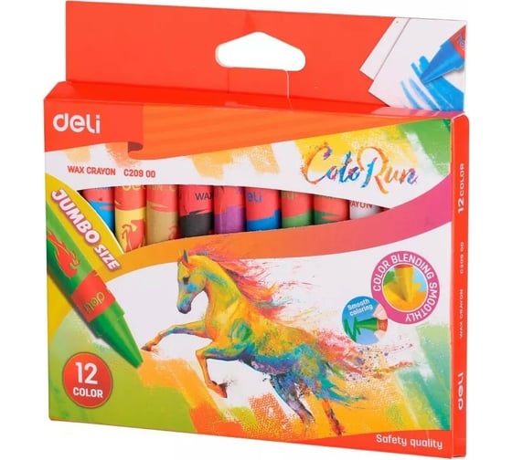 Восковые мелки DELI Colorun EC20900 утолщенные 12 цветов картонная коробка европодвес, 12 упак 1204944