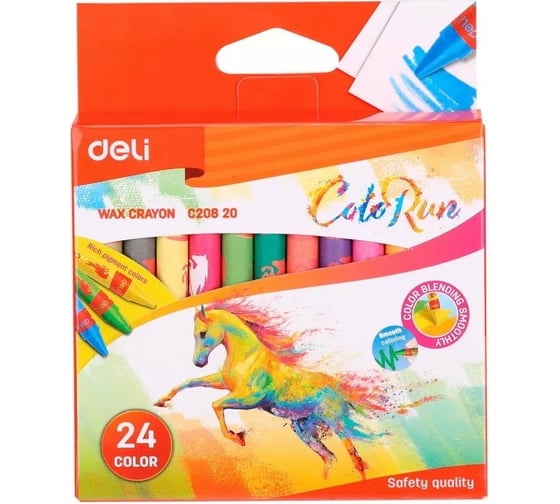Восковые мелки DELI Colorun EC20820 24 цвета картонная коробка европодвес, 12 упак 1204943 1