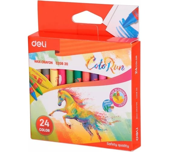 Восковые мелки DELI Colorun EC20820 24 цвета картонная коробка европодвес, 12 упак 1204943
