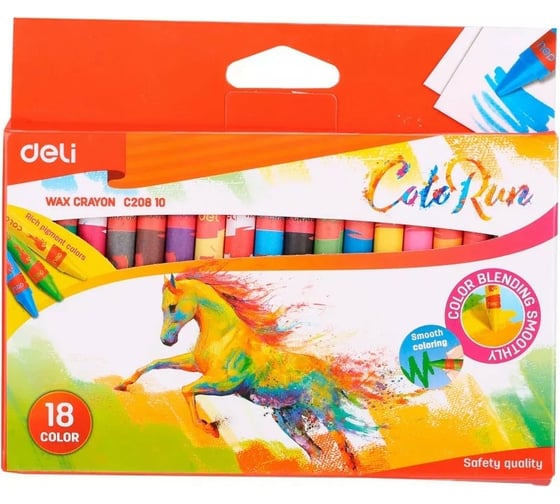 Восковые мелки DELI Colorun EC20810 18 цветов картонная коробка европодвес, 24 упак 1204942 1