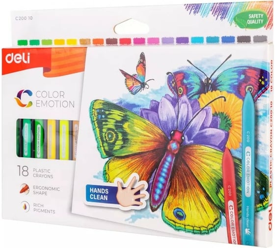 Восковые мелки DELI Color Emotion EC20010/A трехгранные 18 цветов картонная коробка, 18 упак 1483047 1