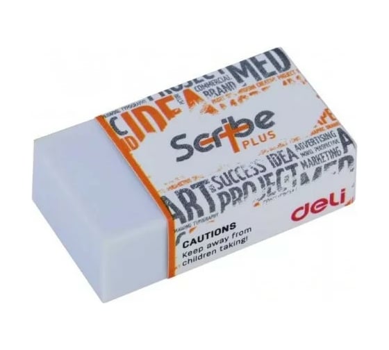 Ластик DELI Scribe Plus EH00310 40x22x12 мм белый индивидуальная картонная упаковка, 45 шт 411132 1