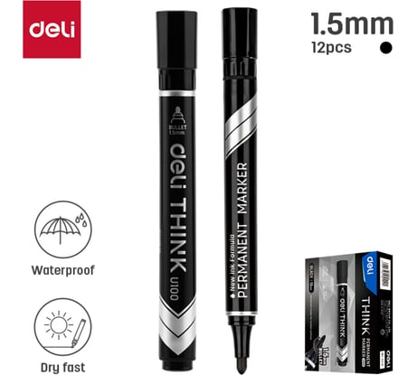 Маркер DELI перманентный Think круглый пиш. наконечник 1.5мм черный EU10020