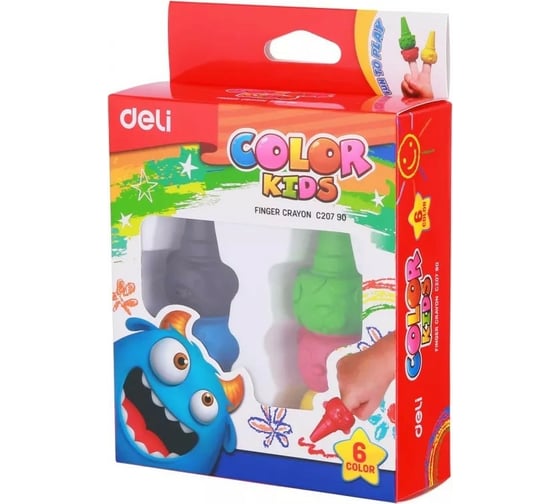 Восковые мелки DELI Color Kids EC20790 6 цветов картонная коробка европодвес, 24 упак 1204940 1
