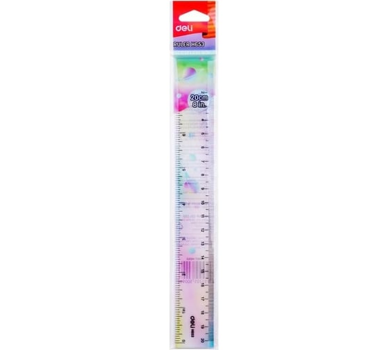 Линейка DELI EH653 пластик длина 20 см ассорти, 30 шт 1394444 1