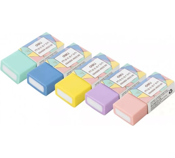 Ластик DELI Macaron EH02200 50x20x11 мм ассорти пластиковая туба, 45 шт 1205010 1