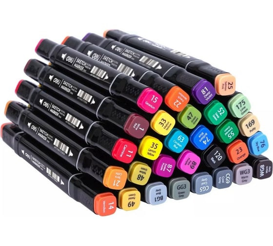 Набор маркеров для скетчинга DELI Color Emotion E70806-30 двойной пишущий наконечник 30 цветов ассорти текстильная сумка 1482342