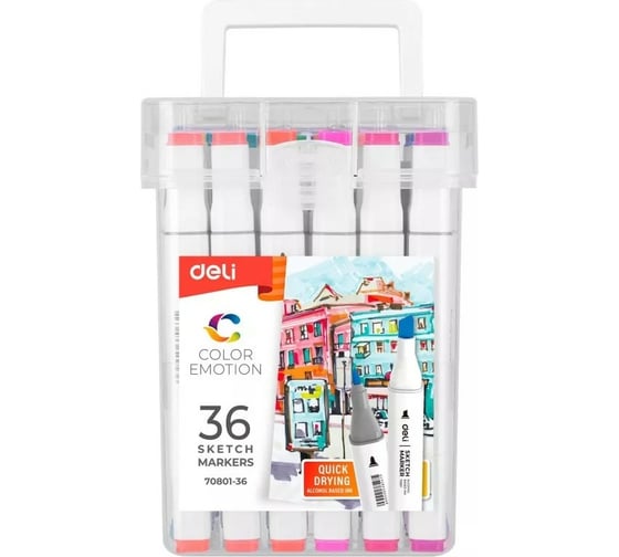 Набор маркеров для скетчинга DELI Color Emotion E70801-36/A двойной пишущий наконечник 1 мм 36 цветов ассорти 1483020