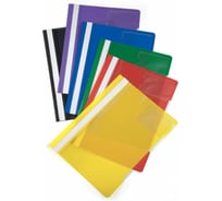 Папка-скоросшиватель БЮРОКРАТ A4, прозрачный верхний лист, карман для визитки, пластик, ассорти 816325