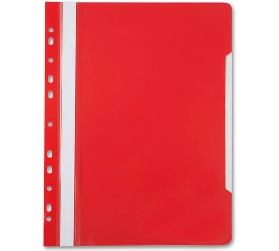 Папка-скоросшиватель БЮРОКРАТ PS-P20RED A4, прозрачный верхний лист, боковая перфорация, пластик, красный 816322 1