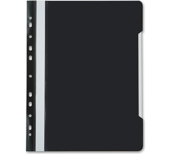 Папка-скоросшиватель БЮРОКРАТ PS-P20BLCK A4, прозрачный верхний лист, боковая перфорация, пластик, черный 816319 1