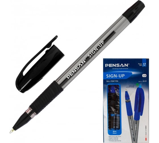 Шариковая ручка Pensan Sign-Up 2410/12BLACK корпус прозрачный/черный, d 1 мм, чернила черные, 12 шт в упаковке 1481881