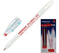 Шариковая ручка Pensan Global 2221-3RED корпус прозрачный, d 0.5 мм, чернила красные, 1 стержень, линия 0.4 мм, 12 шт в упаковке 1481906