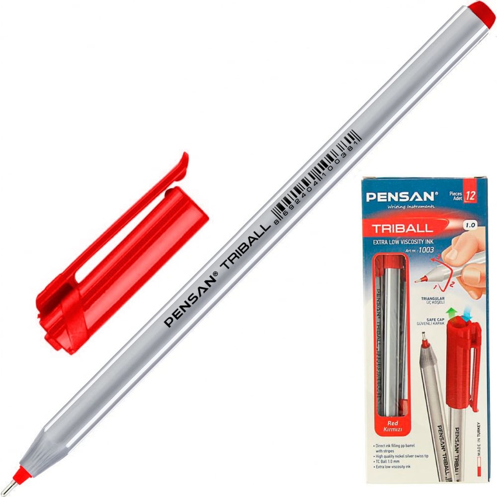 Шариковая ручка Pensan Triball корпус серебристый/красный, d 1 мм ...