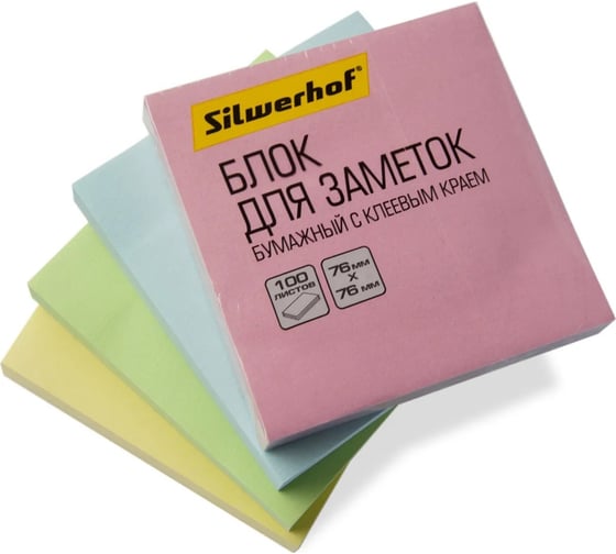 Самоклеящийся бумажный блок Silwerhof 682156-03 76x76 мм, 100 листов, 75г/м2, пастель розовая, 12 шт в упаковке 1204467