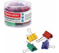 Зажимы для бумаг BRAUBERG комплект 24 шт., 41 мм, на 200 листов, цветные, в пластиковом цилиндре 221130