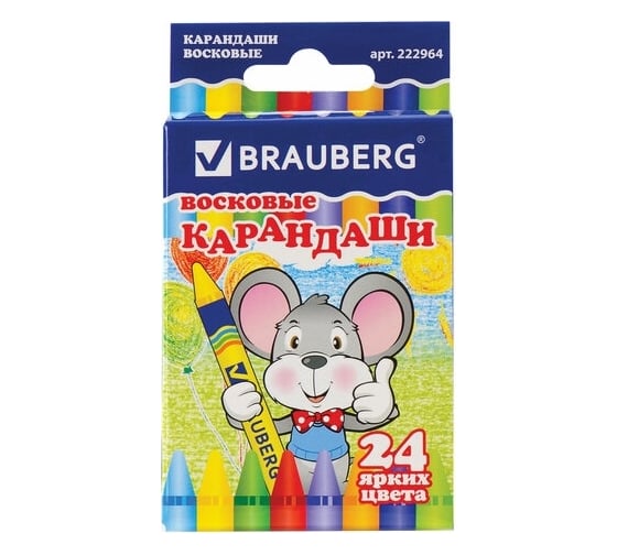 Восковые карандаши BRAUBERG ПИФАГОР 24 цвета 222964