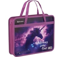 Папка с ручками BRAUBERG Dream Unicorn А4, 1 отделение, пластик, молния сверху, 75 мм 270123