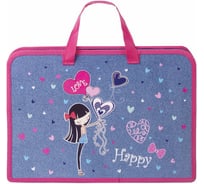 Папка ПИФАГОР Happy girl с ручками А4, 1 отделение, пластик, молния сверху, 40 мм 270329