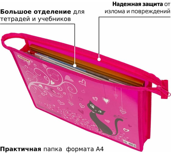 Папка для тетрадей ПИФАГОР BLACK CAT А4, 1 отделение, картон, молния сверху 229103