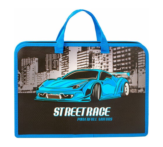 Папка ПИФАГОР SuperCar с ручками А4, 1 отделение, пластик, молния сверху, 40 мм 270331