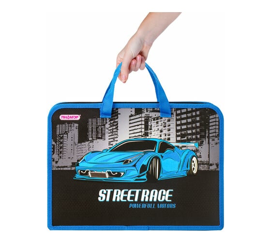 Папка ПИФАГОР SuperCar с ручками А4, 1 отделение, пластик, молния сверху, 40 мм 270331