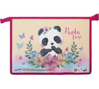 Папка для тетрадей ЮНЛАНДИЯ Panda А4, 1 отделение, картон/пластик, глиттер, молния сверху 270105
