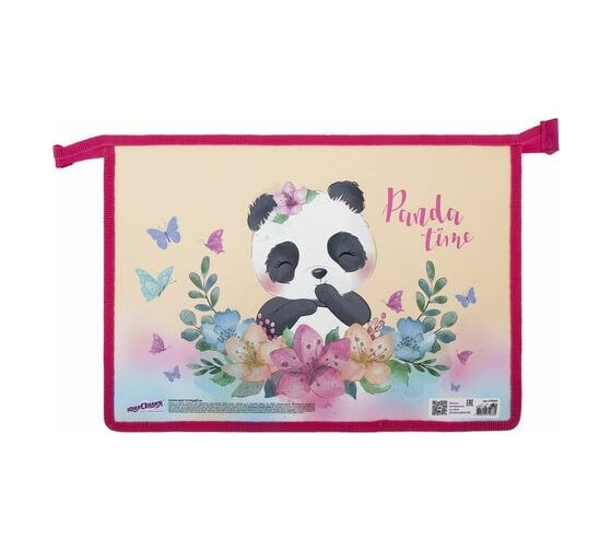 Папка для тетрадей ЮНЛАНДИЯ Panda А4, 1 отделение, картон/пластик, глиттер, молния сверху 270105 1
