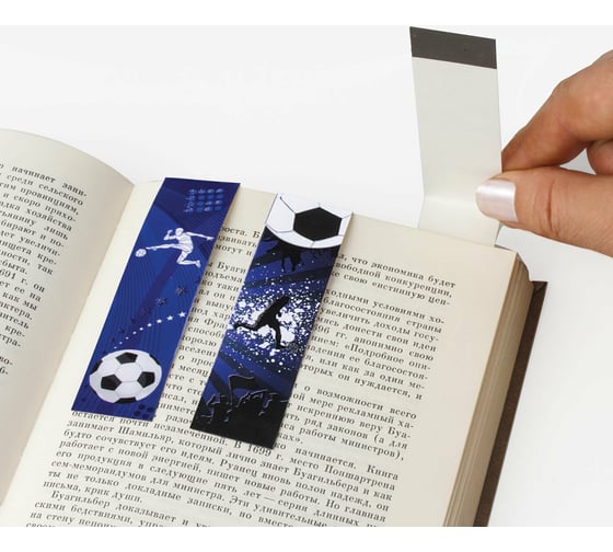 Закладки для книг ЮНЛАНДИЯ ФУТБОЛ с магнитом, набор 6 шт, блестки, 25x196 мм 111645