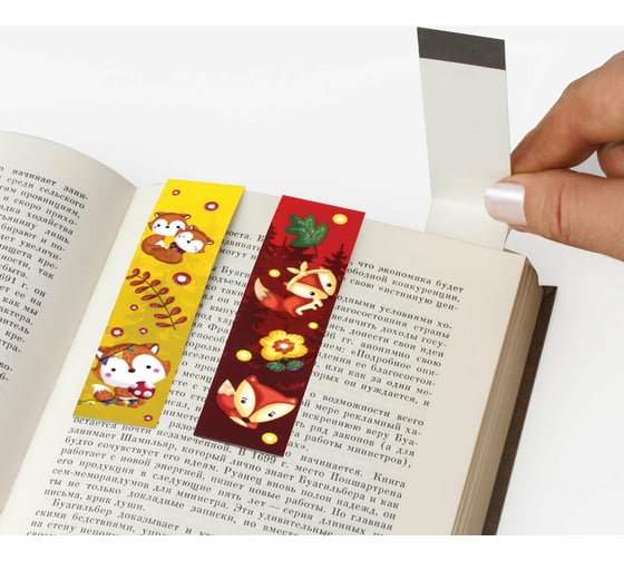 Закладки для книг ЮНЛАНДИЯ ЛИСЯТА с магнитом, набор 6 шт, блестки, 25x196 мм 111639