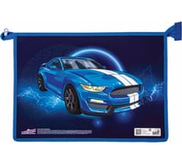 Папка для тетрадей ЮНЛАНДИЯ BlueCar А4, 1 отделение, картон/пластик, конгрев, молния сверху 270106