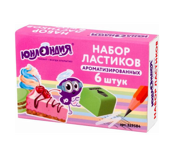 Набор ластиков ЮНЛАНДИЯ СЛАДКИЕ ИСТОРИИ 6 шт, размер 21х21х16 мм, ароматизированные 229584