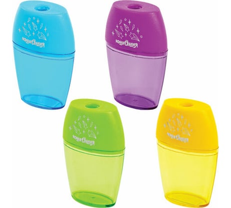 Точилка ЮНЛАНДИЯ Радуга, с контейнером, овальная, пластиковая, корпус ассорти 228765