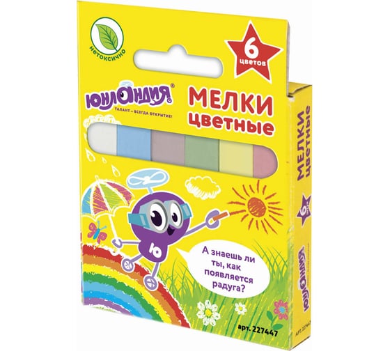 Цветной мел ЮНЛАНДИЯ ЮНЛАНДИК И ОКРУЖАЮЩИЙ МИР, набор 6 шт, квадратный 227447