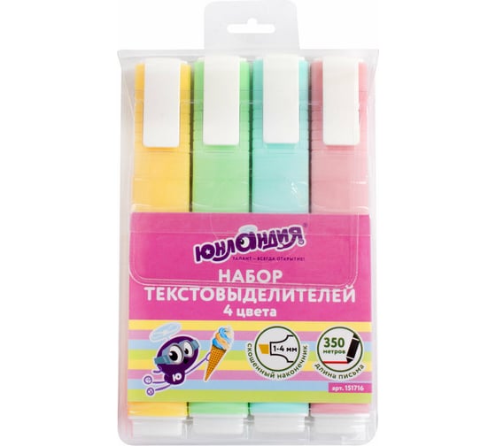 Набор текстовыделителей ЮНЛАНДИЯ COLORSTAR PASTEL 4 шт, ассорти, линия 1-4 мм 151716
