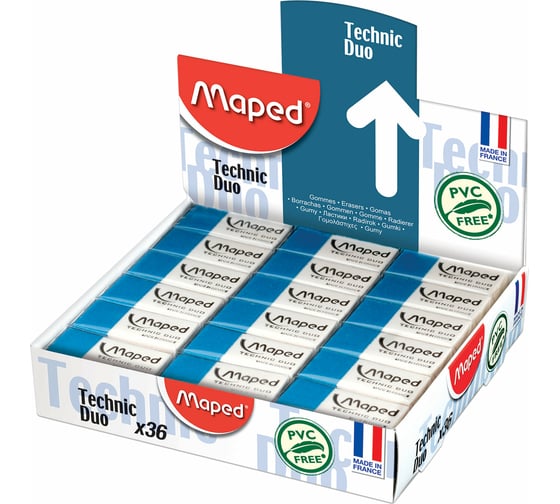 Ластик MAPED Technic Duo, 39х17.6х12.1 мм, бело-синий, прямоугольный 227330