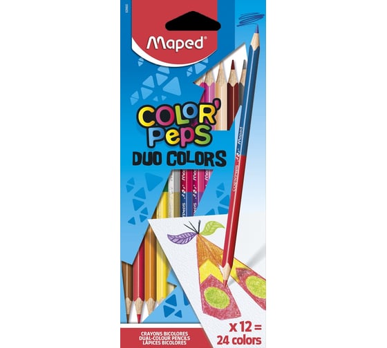 Двусторонние карандаши MAPED Франция Color'Peps Duo 12 штук, 24 цвета, трехгранные 180881
