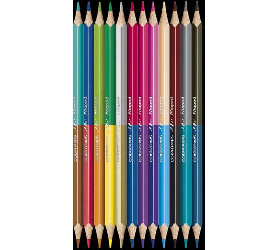 Двусторонние карандаши MAPED Франция Color'Peps Duo 12 штук, 24 цвета, трехгранные 180881