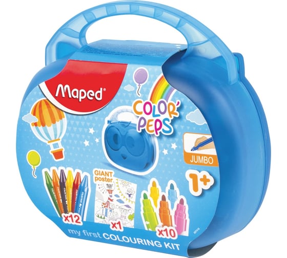 Набор для творчества Maped Color'Peps Jumbo 10 фломастеров, 12 утолщенных восковых мелков, раскраска, пластиковый пенал 661551