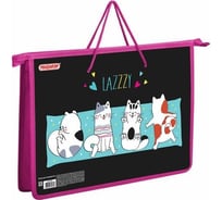 Папка на молнии Пифагор Lazy cat с ручками, А4, 1 отделение, пластик, ручки-шнурок 270863