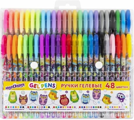 Гелевые ручки ЮНЛАНДИЯ НАБОР 48 ЦВЕТОВ корпус с печатью, узел 1 мм, линия 0.5 мм 143820
