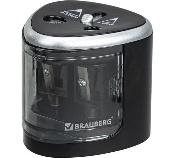 Электрическая точилка BRAUBERG DUAL для 2 диаметров карандашей, 4 батарейки АА, черная 270581