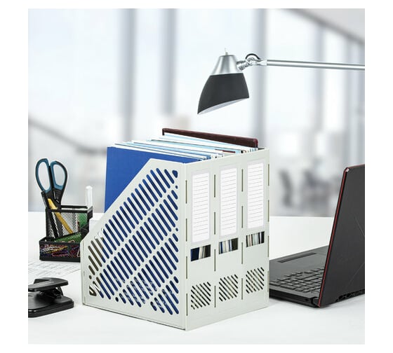Вертикальный лоток для бумаг BRAUBERG Office-Expert, 255 мм, 3 отделения, сборный, серый 238018