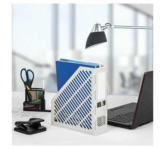 Вертикальный лоток для бумаг BRAUBERG Office-Expert, 90 мм, сетчатый, сборный, серый 238020