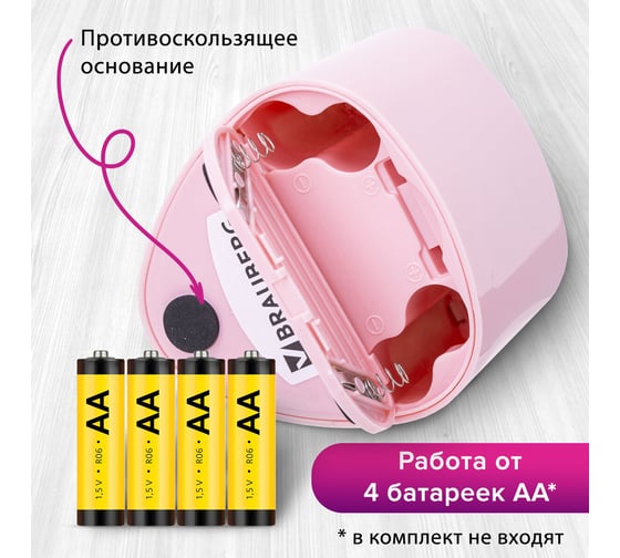 Электрическая точилка BRAUBERG DUAL для 2 диаметров карандашей, 4 батарейки АА, розовая 270579