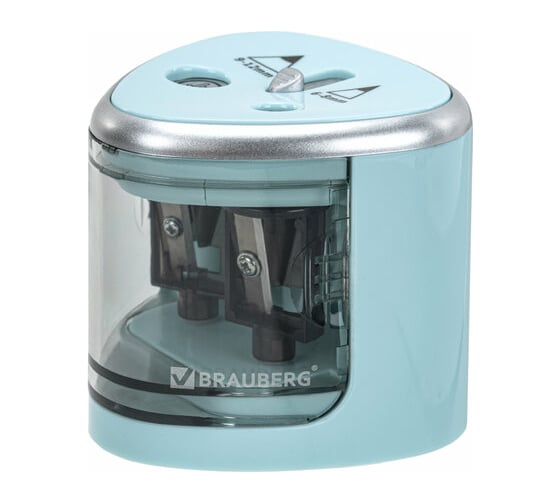Электрическая точилка BRAUBERG DUAL для 2 диаметров карандашей, 4 батарейки АА, голубая 270578