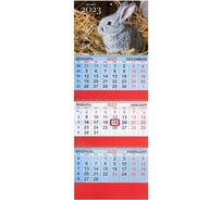 Квартальный календарь BRAUBERG на 2023г, 3 блока, 3 гребня, с бегунком, офсет, FUNNY BUNNY 114223