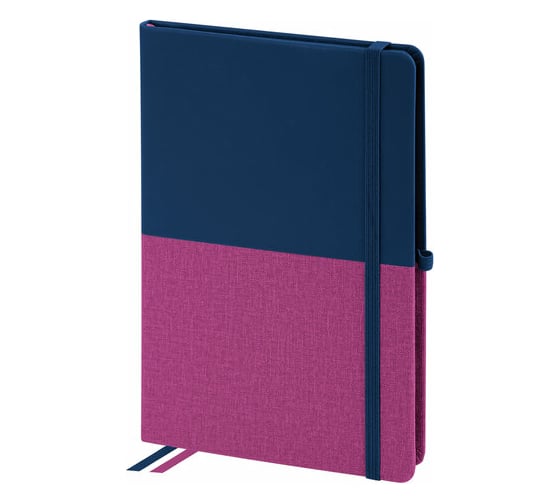 Блокнот BRAUBERG А5, 148x218мм, DUO, под кожу, с резинкой, 80л, клетка, синий/розовый 113434 1
